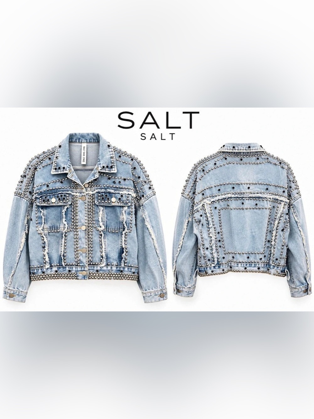 SALT The Trendsetter's Jacket Embellished Denim Jacket in Blue Like New